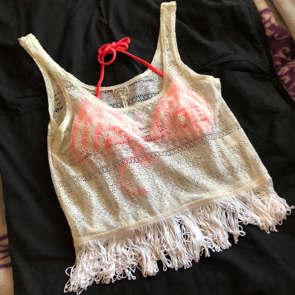 NWOT Lace & Fringe Tank Top